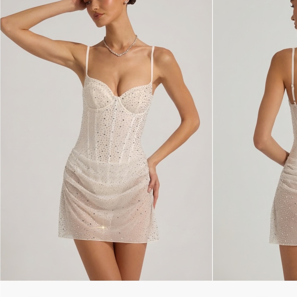 NEVER WORN BUT WISH I DID: Oh Polly Ivory Embellished Mini Dress